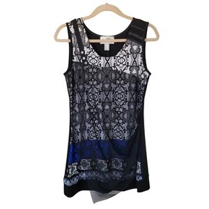 Joseph Ribkoff Jersey Tunic Top Sleeveless Draped Mesh Front Stretchy